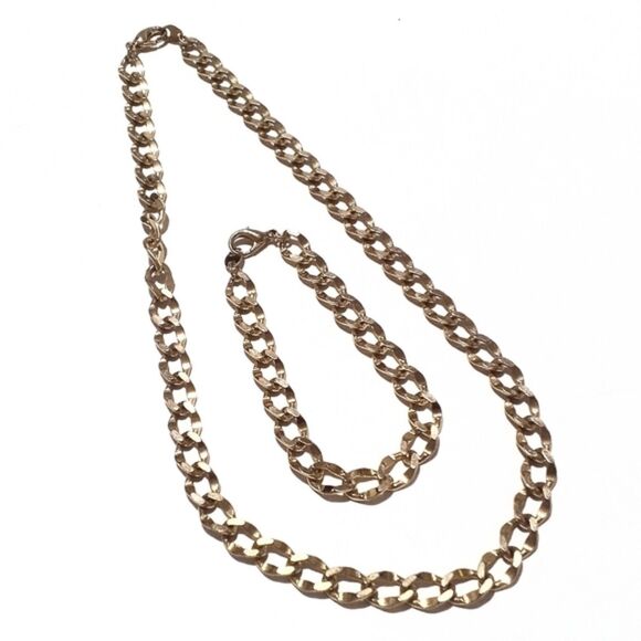 Vintage Gold Tone Chunky Chain Link Necklace & Bracelet Set Demi Parure - Picture 3 of 5
